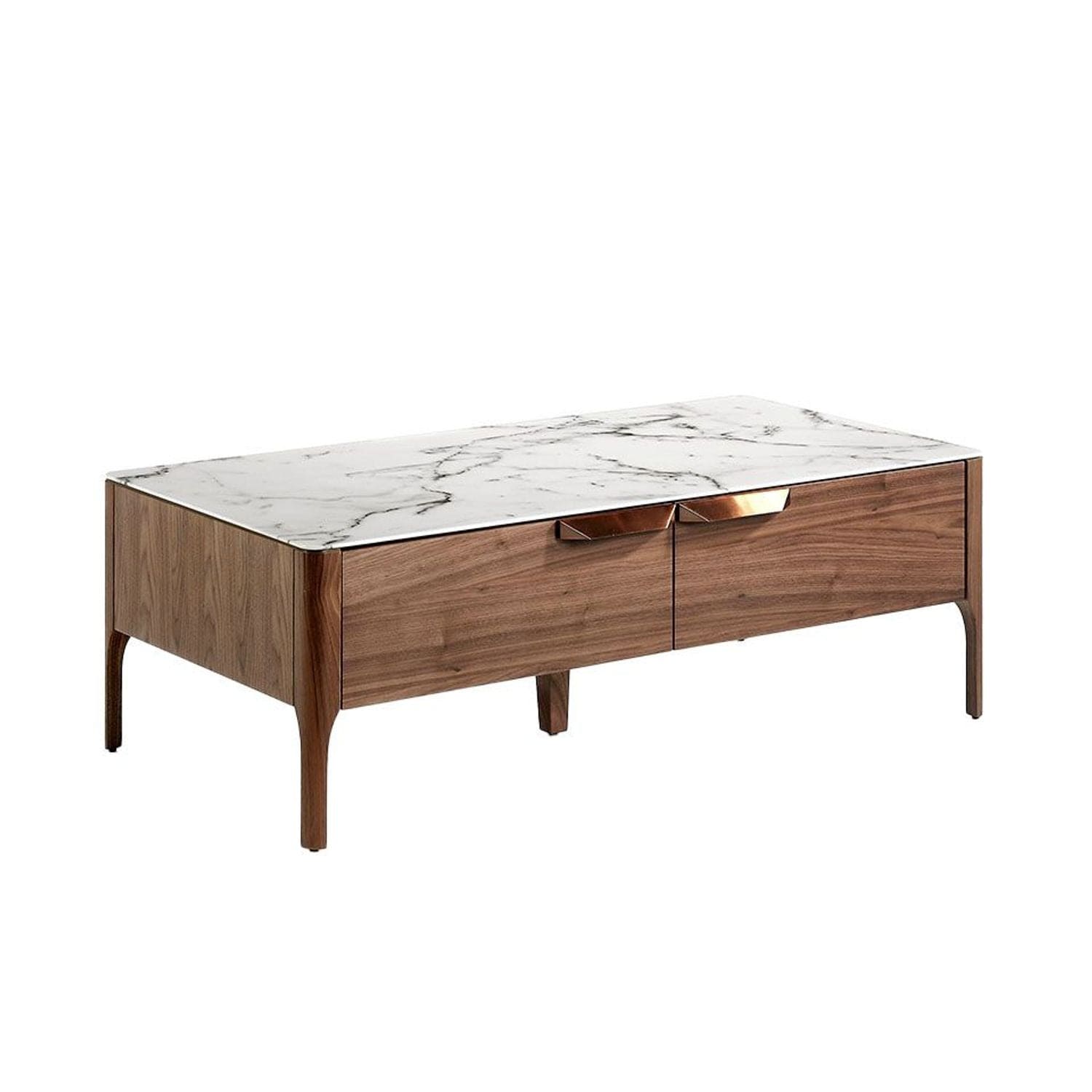 Canvanation Table basse moderne avec plateau effet marbre et base en bois Plaqué Noyer
