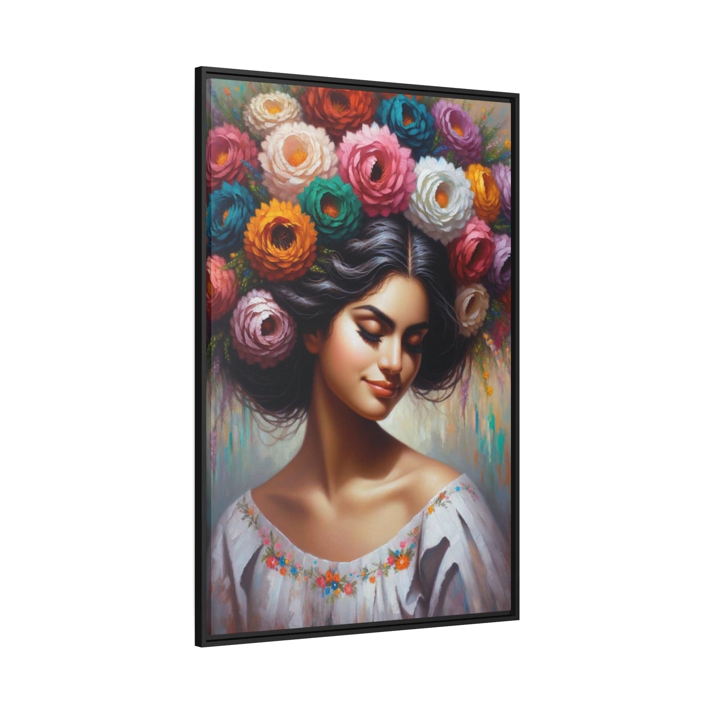 Printify Canvas Tableau Femme Avec Des Fleurs