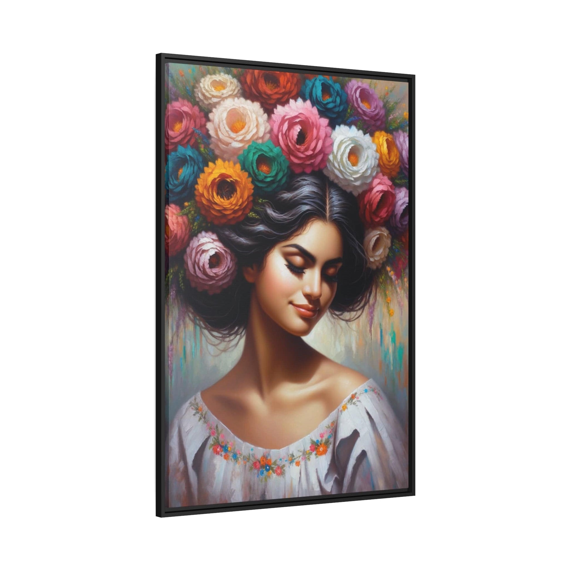 Printify Canvas Tableau Femme Avec Des Fleurs