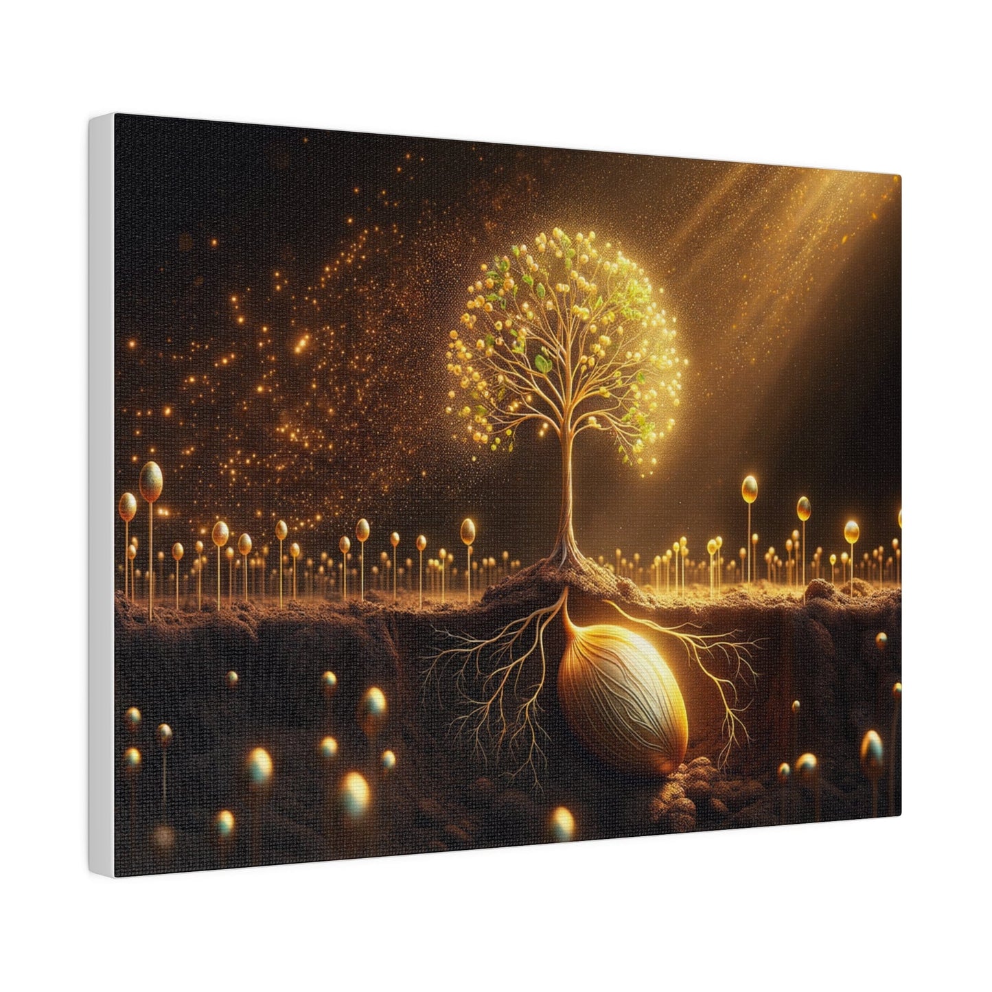 Printify Canvas Tableau L'Arbre de Vie scintillant d'or