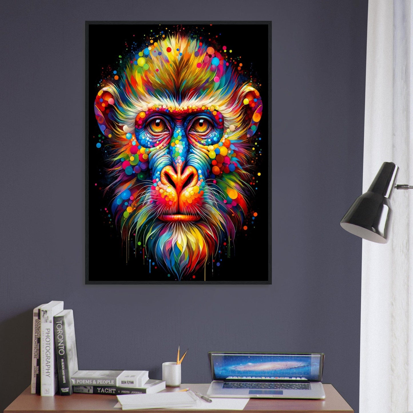 Canvanation Print Material Tableau Singe Pop Art Fond Noir Peinture