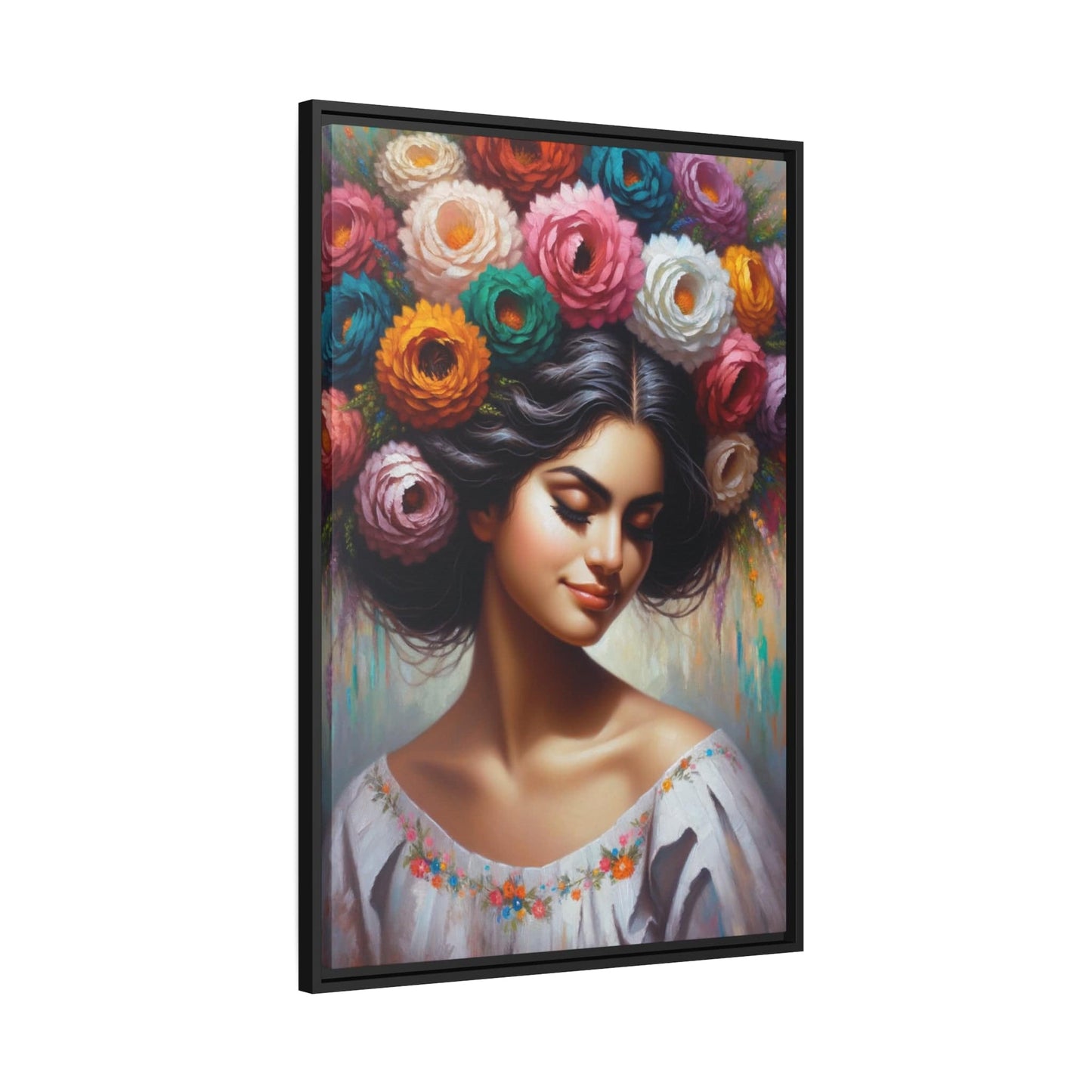 Printify Canvas Tableau Femme Avec Des Fleurs