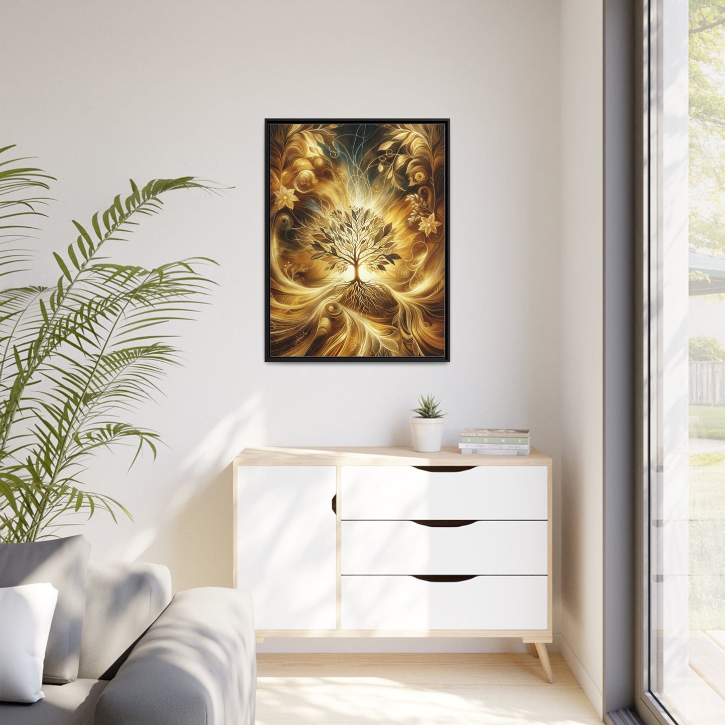 Printify Canvas Tableau L'arbre de vie doré : une œuvre majestueuse scintillant de vie et d'abondance