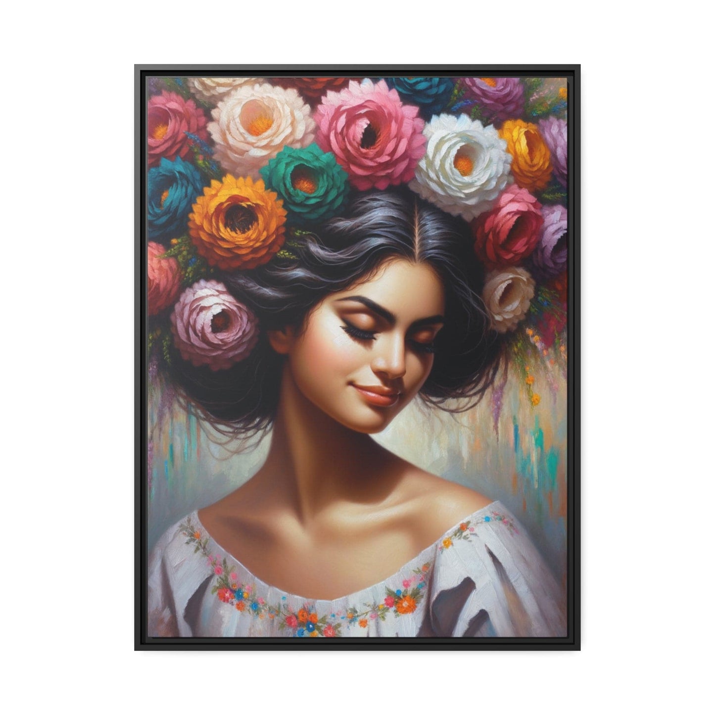 Printify Canvas 30" x 40" (Vertical) Tableau Femme Avec Des Fleurs