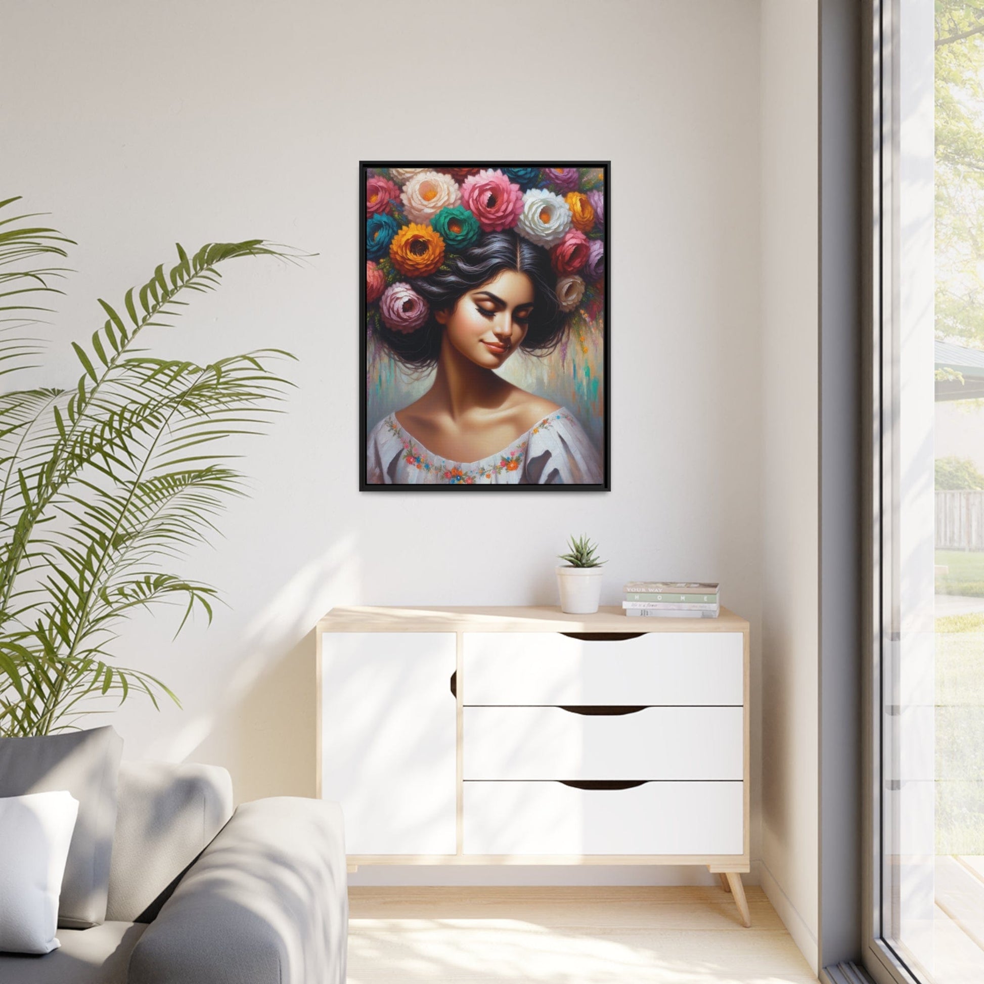 Printify Canvas Tableau Femme Avec Des Fleurs