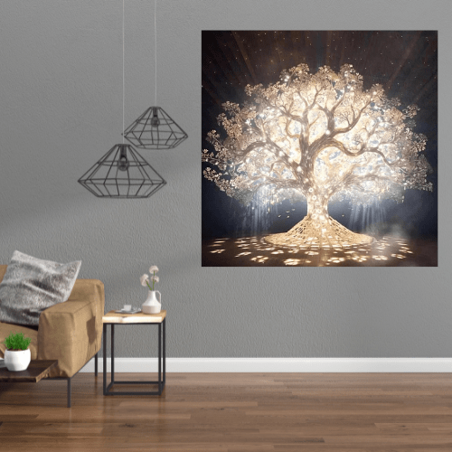Canvanation Affiche Éclatante Symphonie: Arbre de Vie Blanc