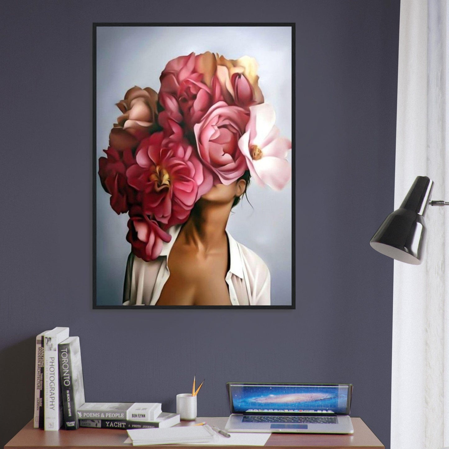 Canvanation Print Material Tableau Femme Fleurs Cheveux Rouge