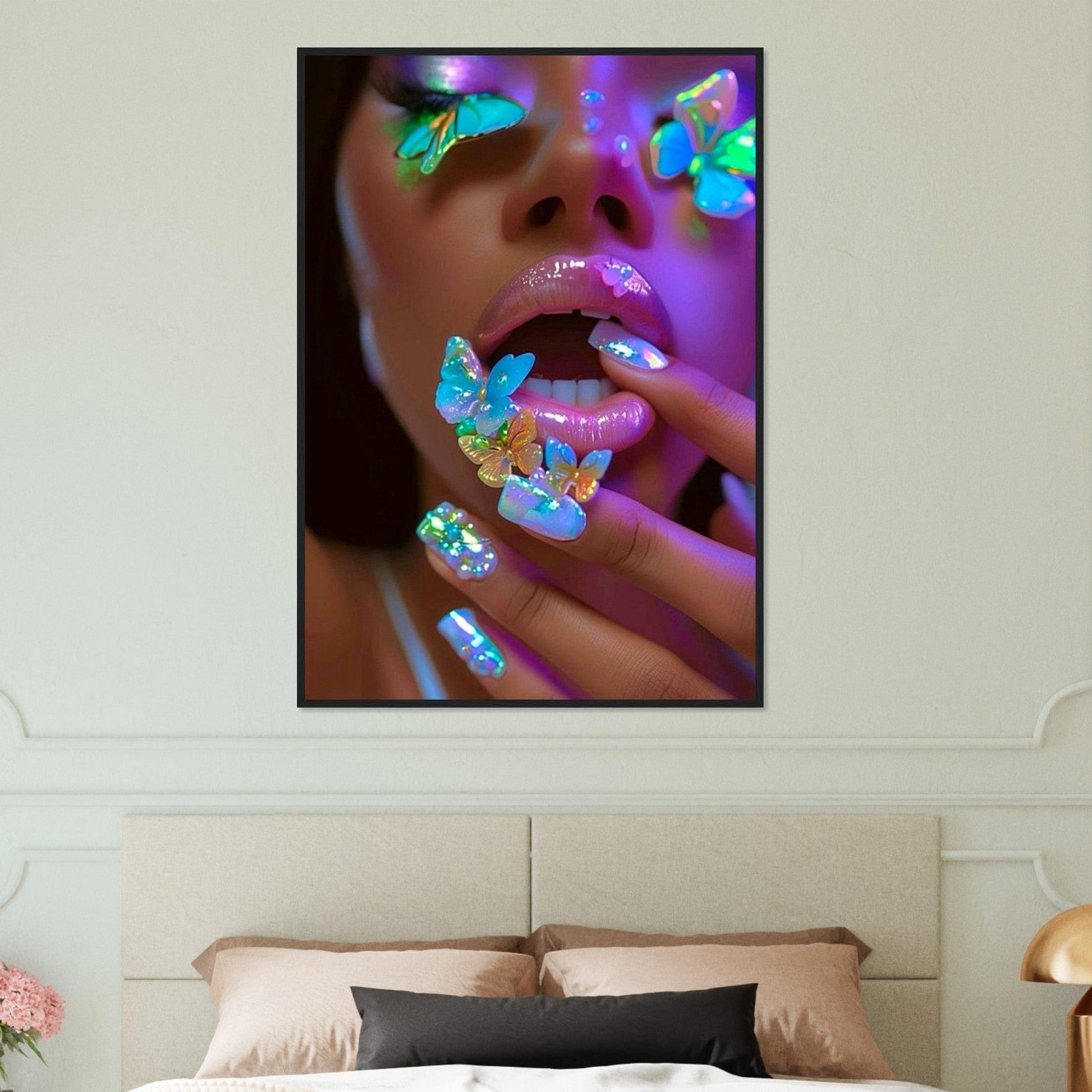 Canvanation Print Material Tableau Levres Papillons Fluorescent