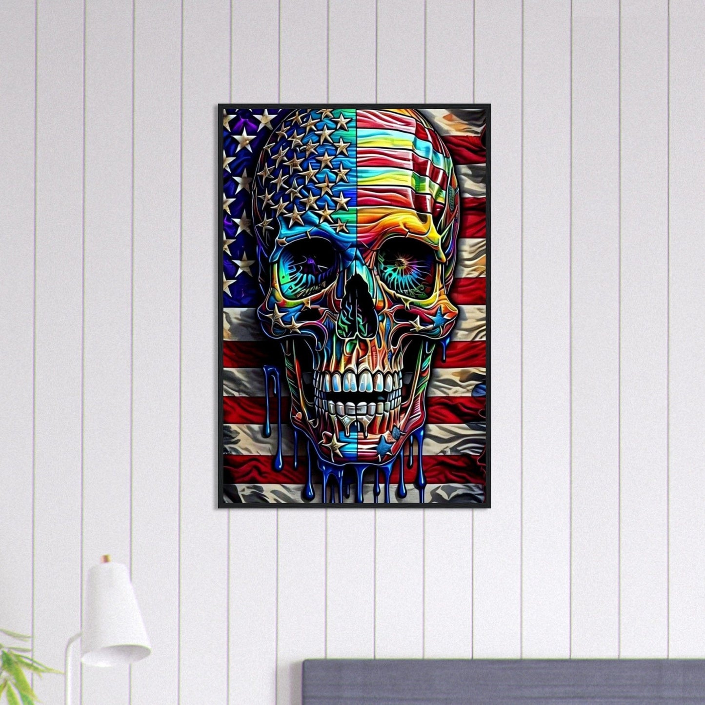 Canvanation Print Material 60x90 cm / 24x36″ Tableau Tête De Mort Drapeau Amérique