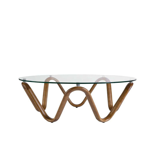 Canvanation Table Basse Ronde Moderne en Verre Trempé et Bois Noyer – Design Élégant et Unique