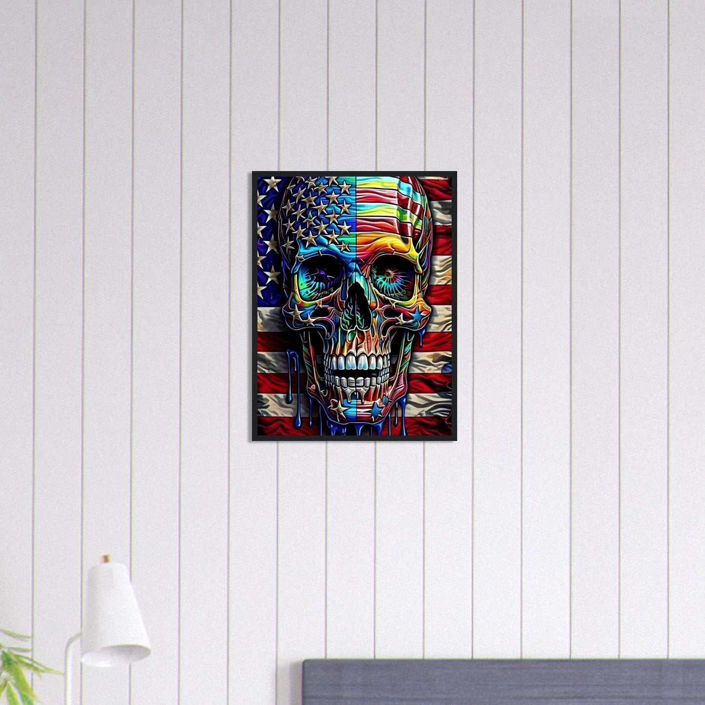 Canvanation Print Material 45x60 cm / 18x24″ Tableau Tête De Mort Drapeau Amérique