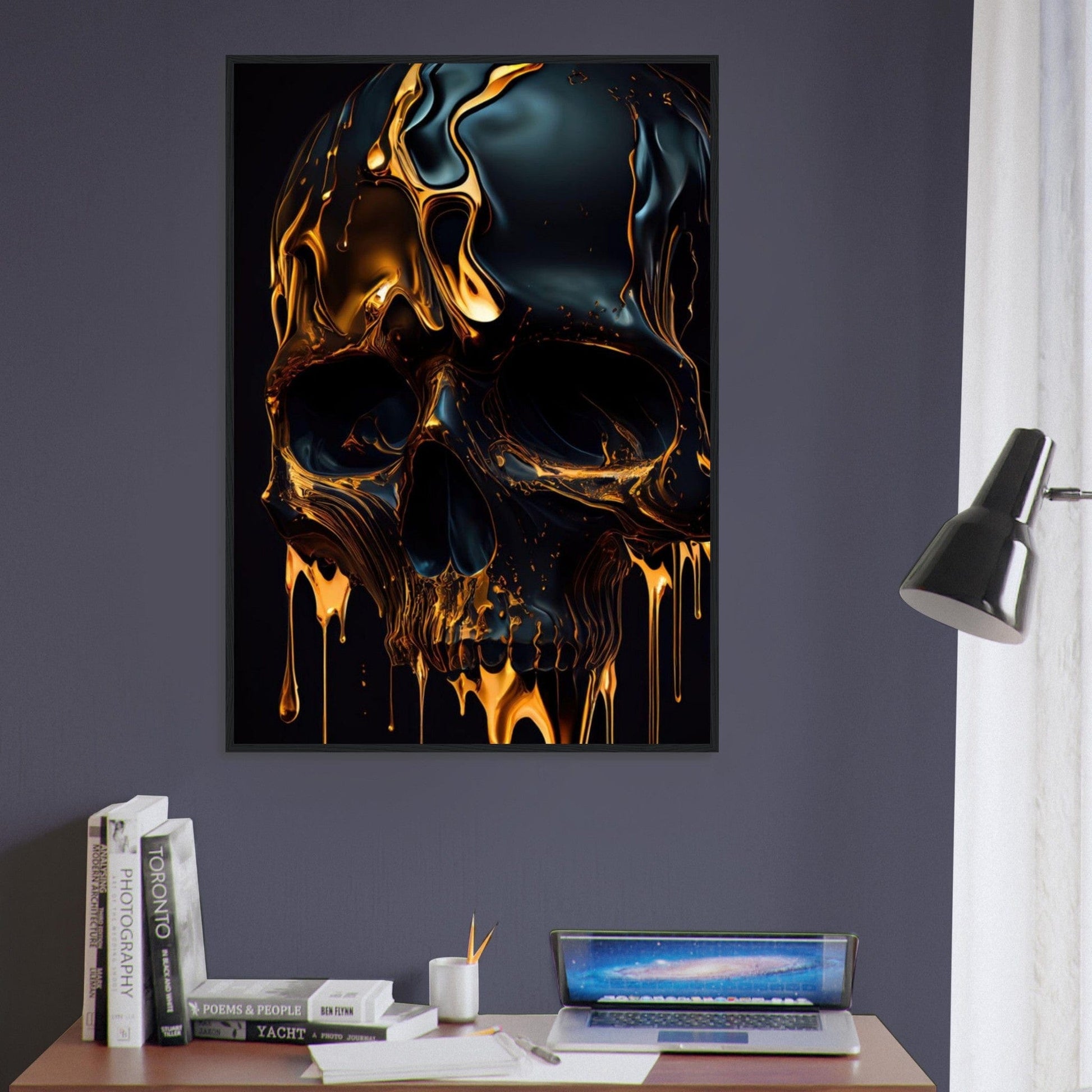 Canvanation Print Material Tableau Tête De Mort Crâne Doré