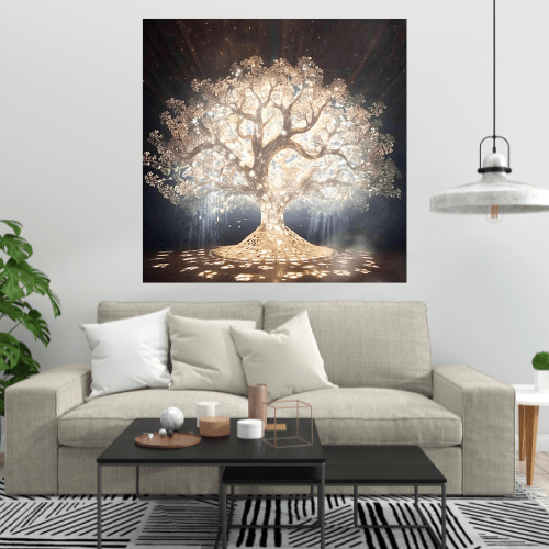 Canvanation Affiche Éclatante Symphonie: Arbre de Vie Blanc