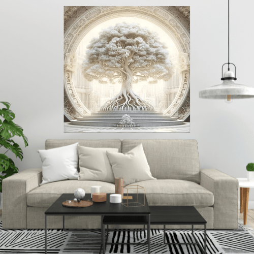 Canvanation Poster Éclat Blanc de l'Arbre de Vie : Une Ode à la Pureté et à l'Harmonie