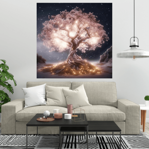 Canvanation Poster Éclat éternel : Un Arbre de Vie en Blanc