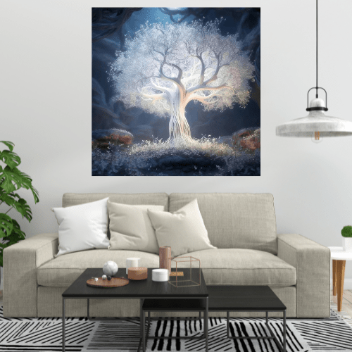 Canvanation Poster Éclat Blanc de l'Arbre de Vie : Une Ode à la Pureté et à l'Harmonie
