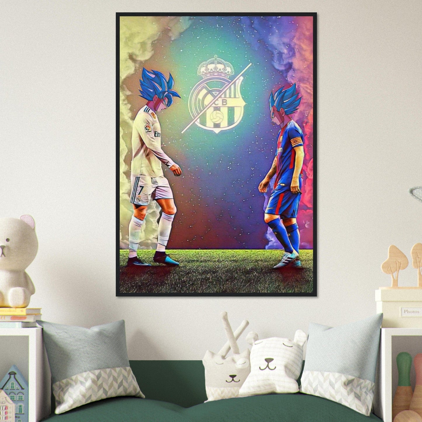 Canvanation Print Material 70x100 cm / 28x40″ / Avec Cadre Tableau Football Manchester FCB Dragon Ball Z