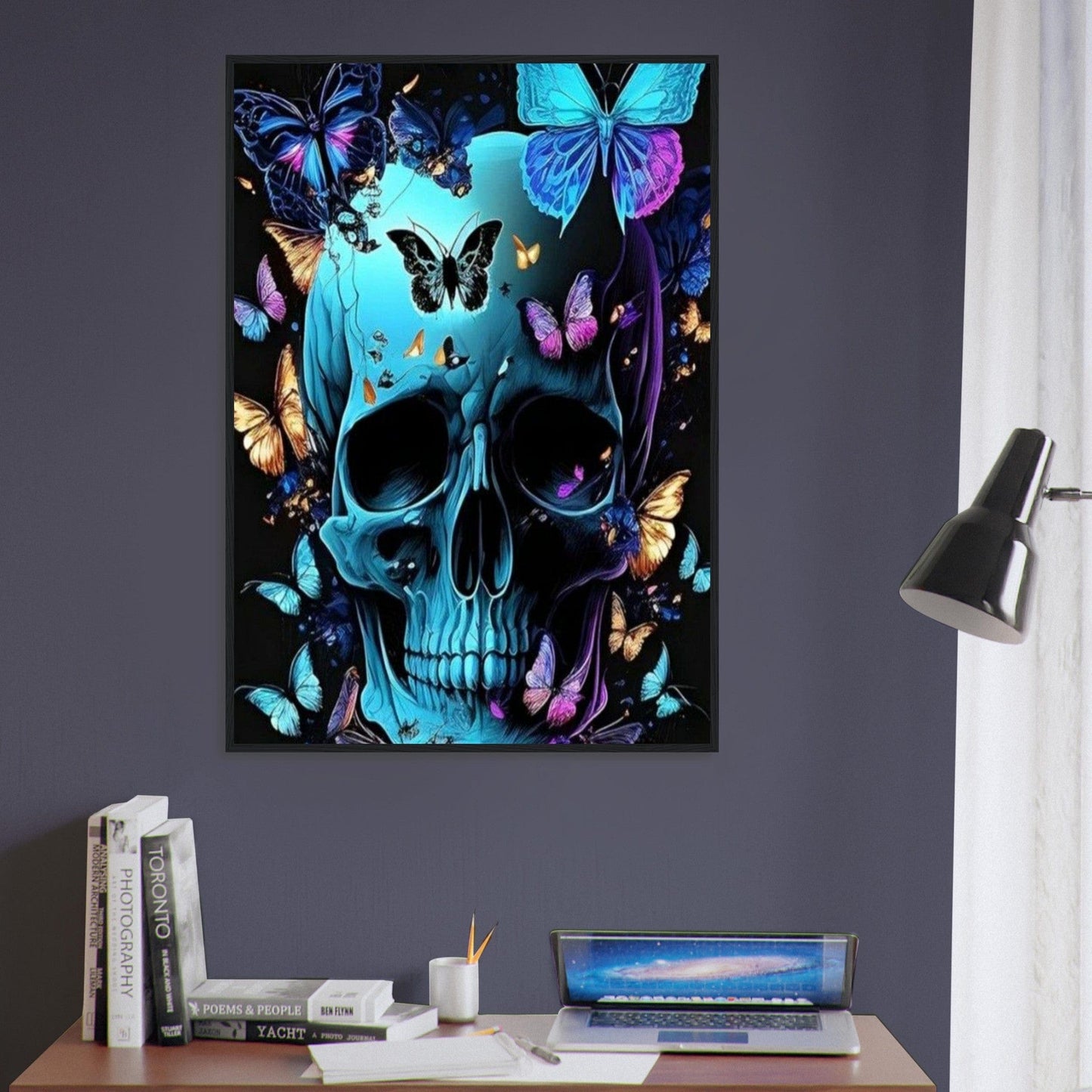 Canvanation Print Material Tableau Tête De Mort Effet papillons