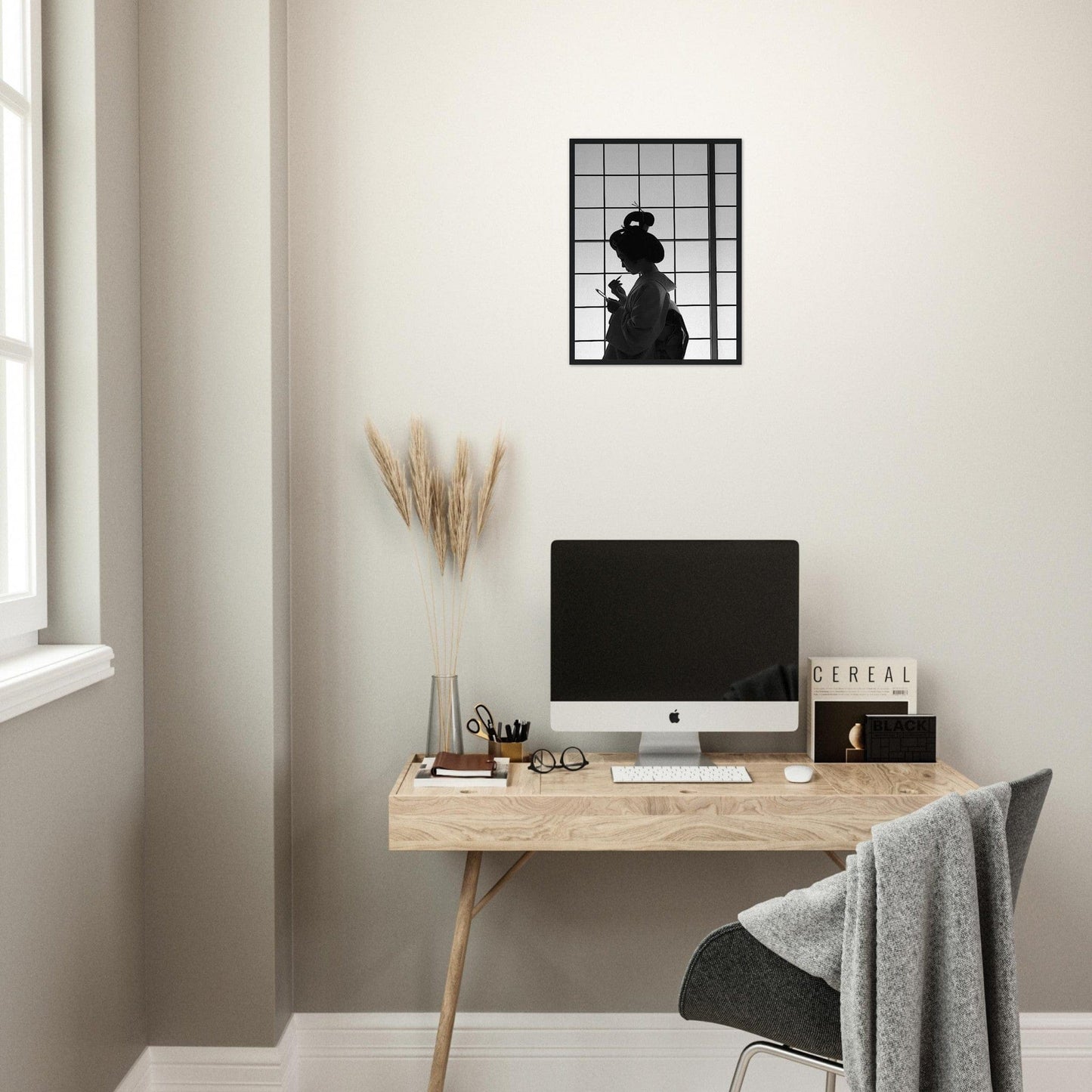 Canvanation Print Material Tableau Japon Geisha Noir Et Blanc