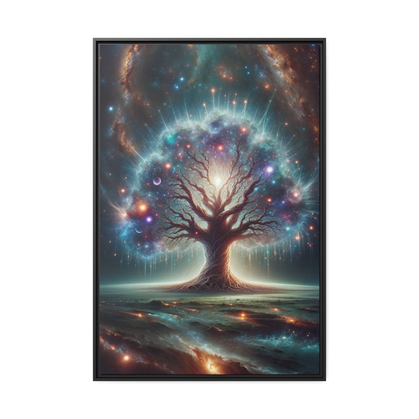 Printify Canvas 32″ x 48″ (Vertical) / Cadre Noir Tableau Un arbre de vie cosmique