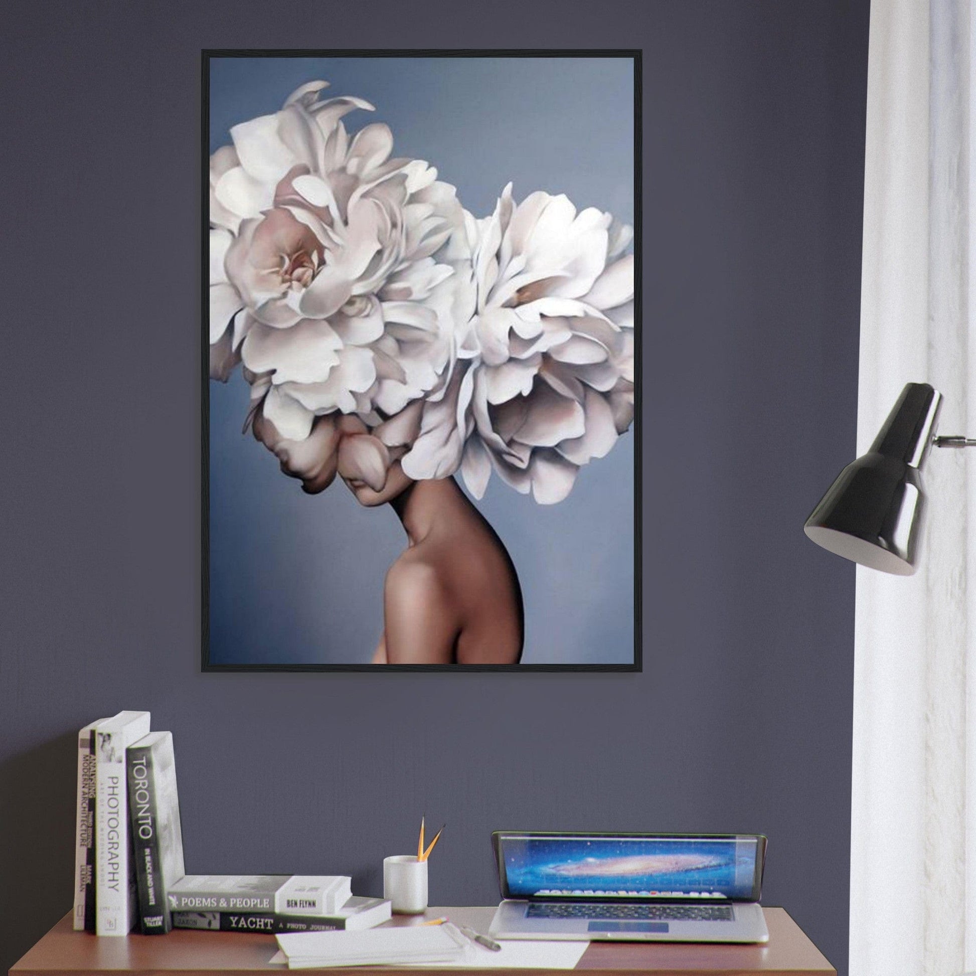 Canvanation Print Material Tableau Femme Fleurs Cheveux Blanc Roses