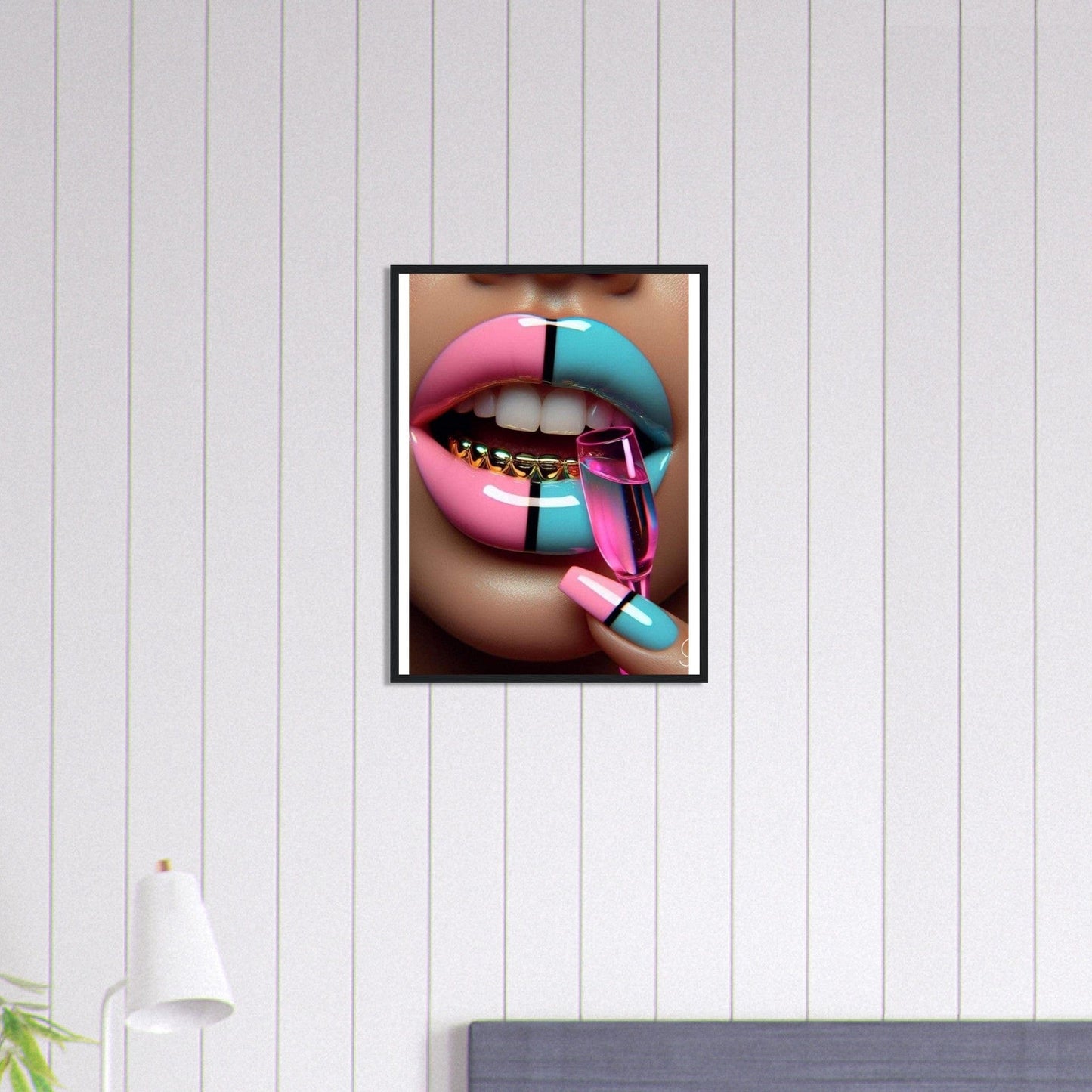 Canvanation Print Material 45x60 cm / 18x24″ Tableau Levres Bleu Et Rose