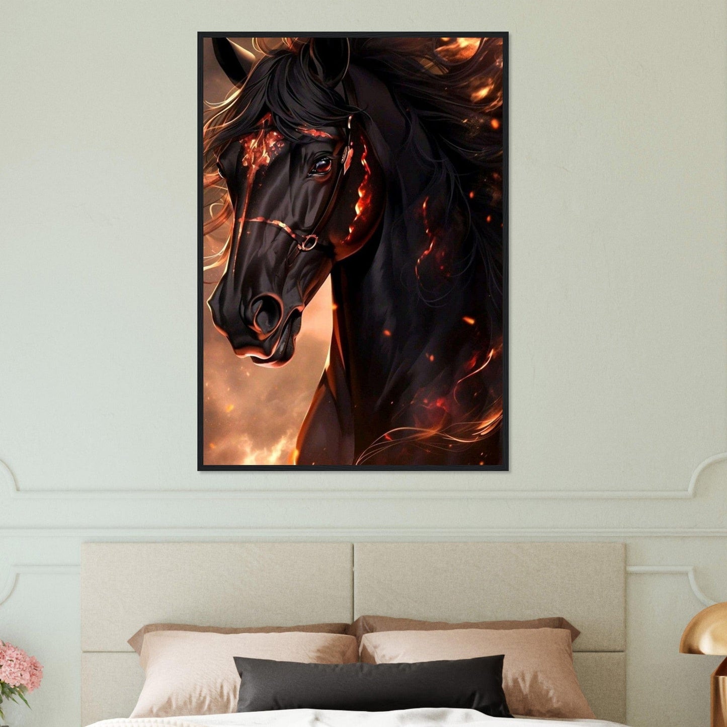 Canvanation Print Material Tableau Cheval Noir Flamme