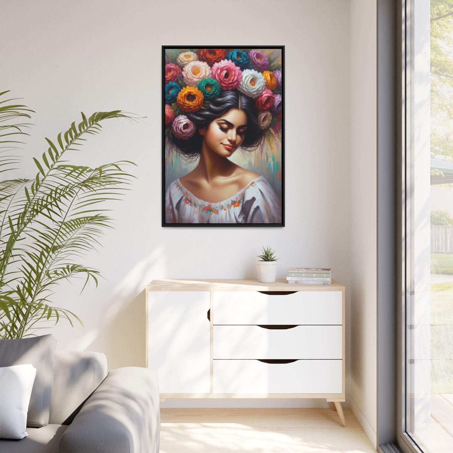 Printify Canvas Tableau Femme Avec Des Fleurs