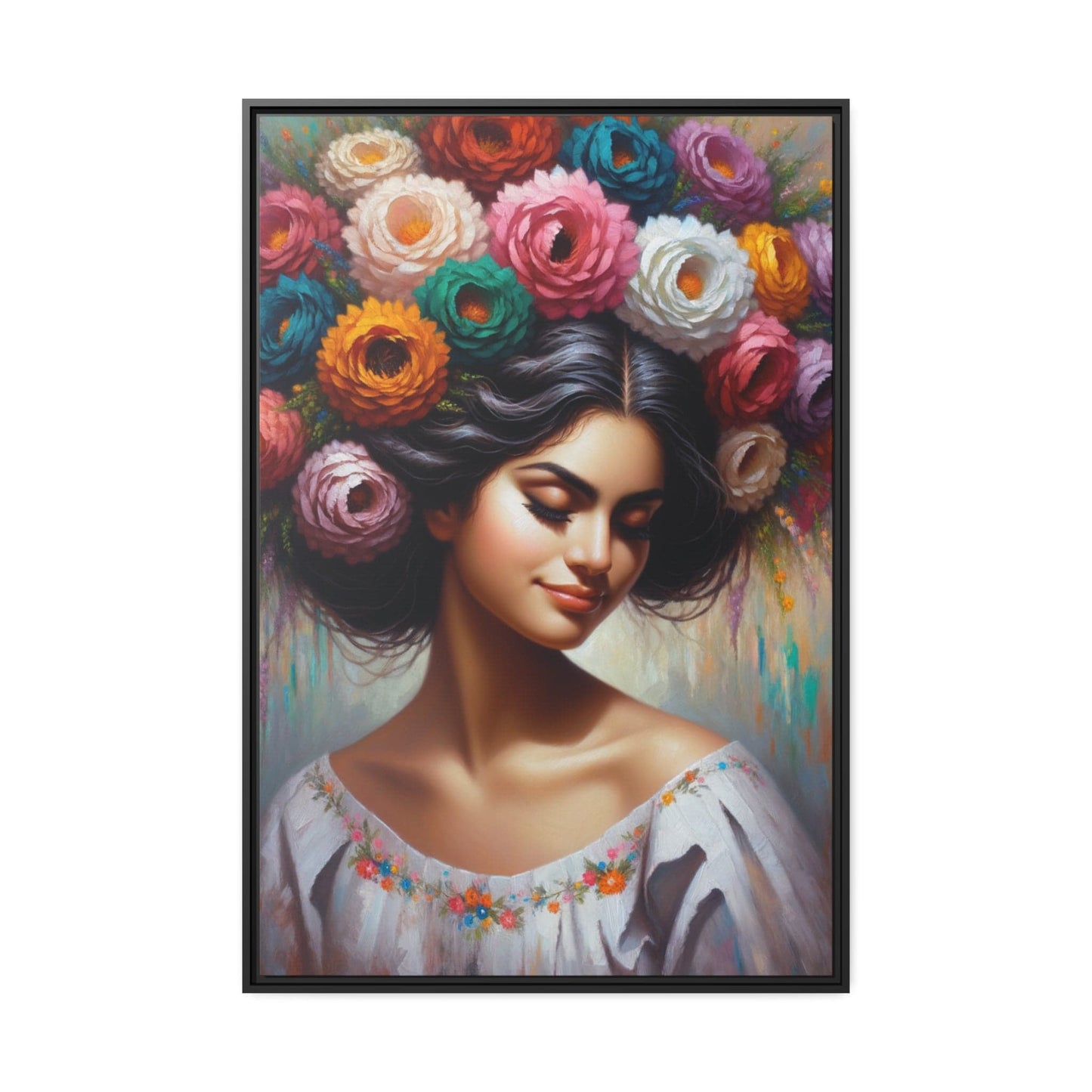 Printify Canvas 32″ x 48″ (Vertical) Tableau Femme Avec Des Fleurs