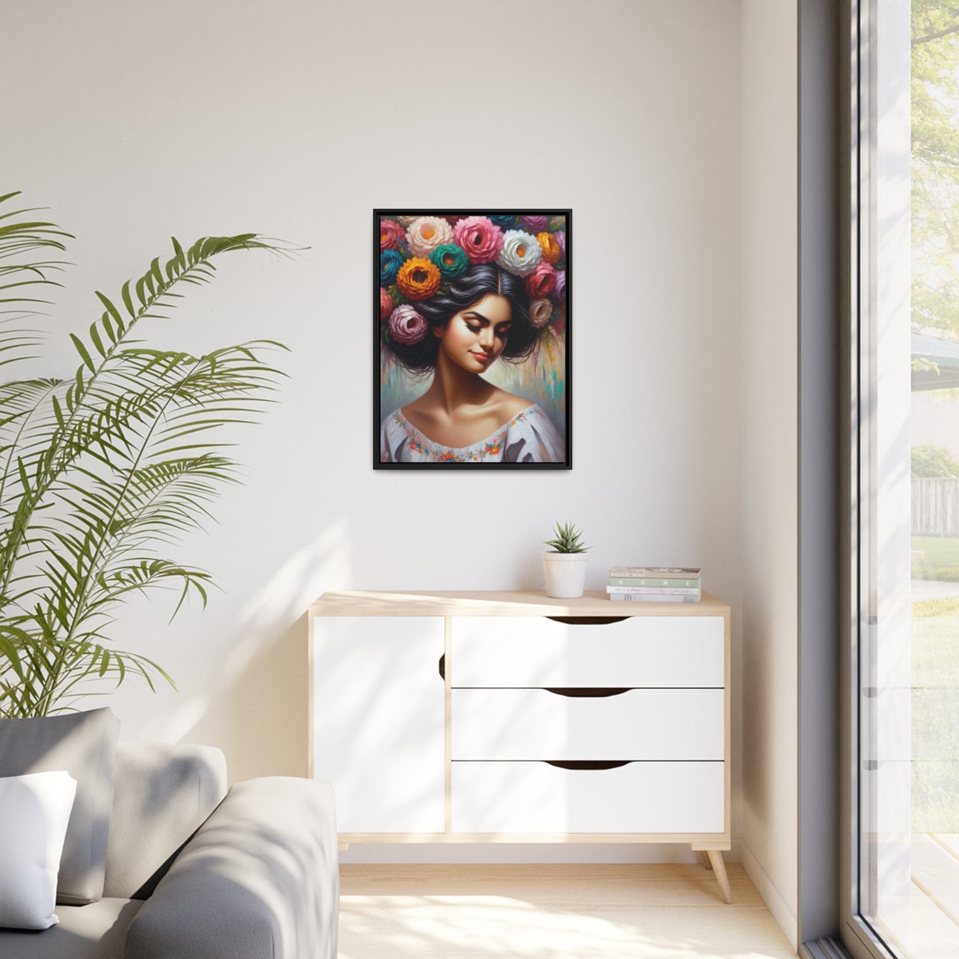 Printify Canvas Tableau Femme Avec Des Fleurs