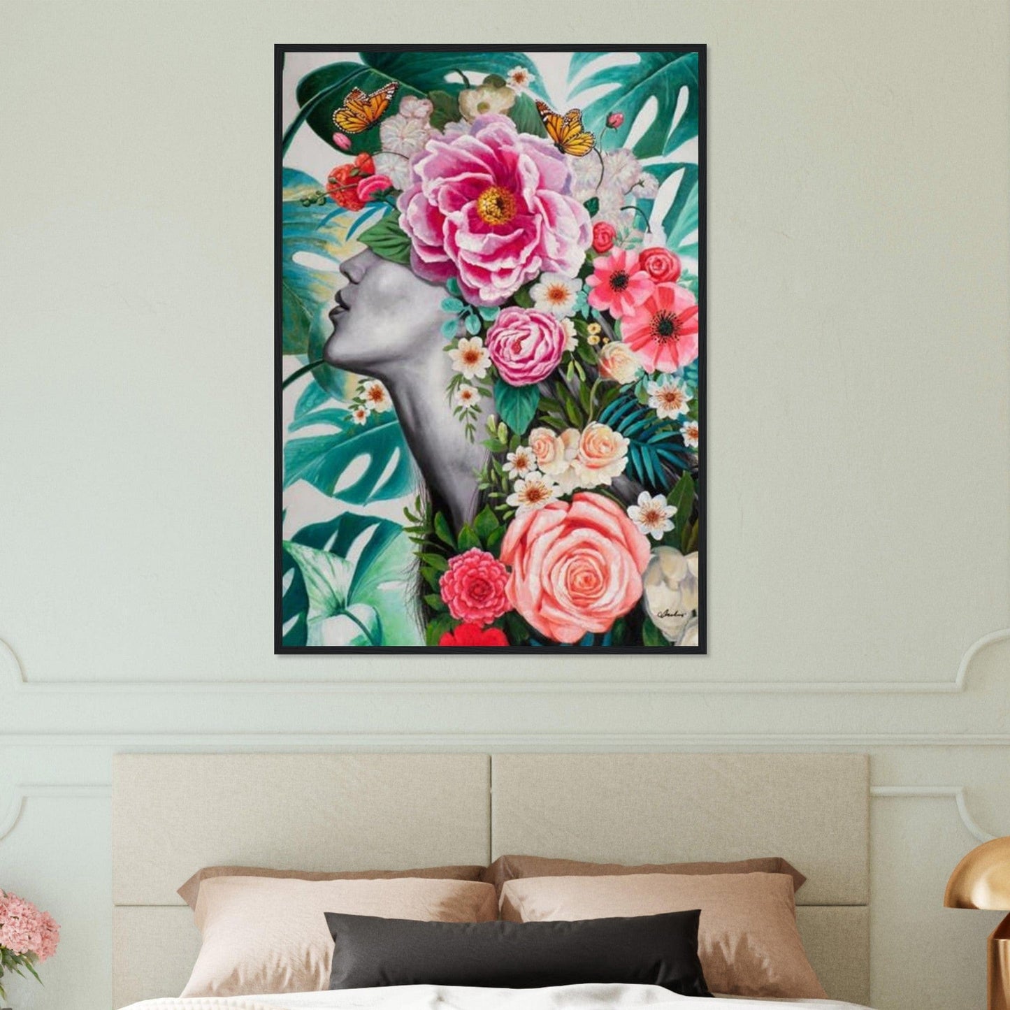 Canvanation Print Material Tableau Femme Fleurs Cheveux Vert Forêt