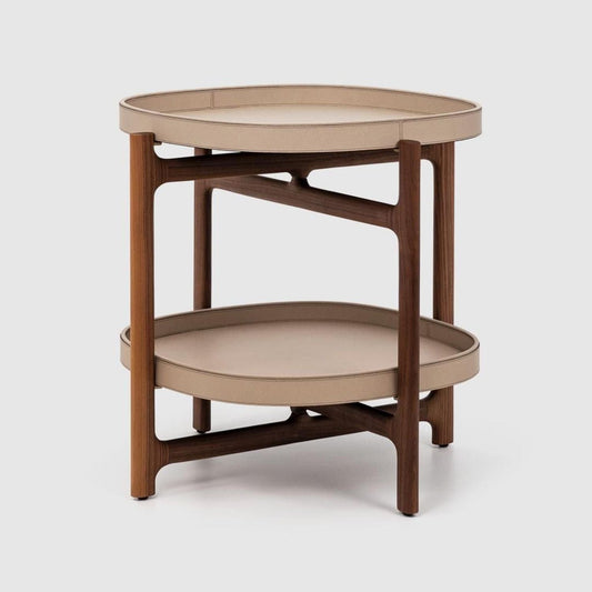 Canvanation Table d'Appoint Euclide en Bois et Cuir Recyclé : Élégance Moderne pour Intérieur et Extérieur