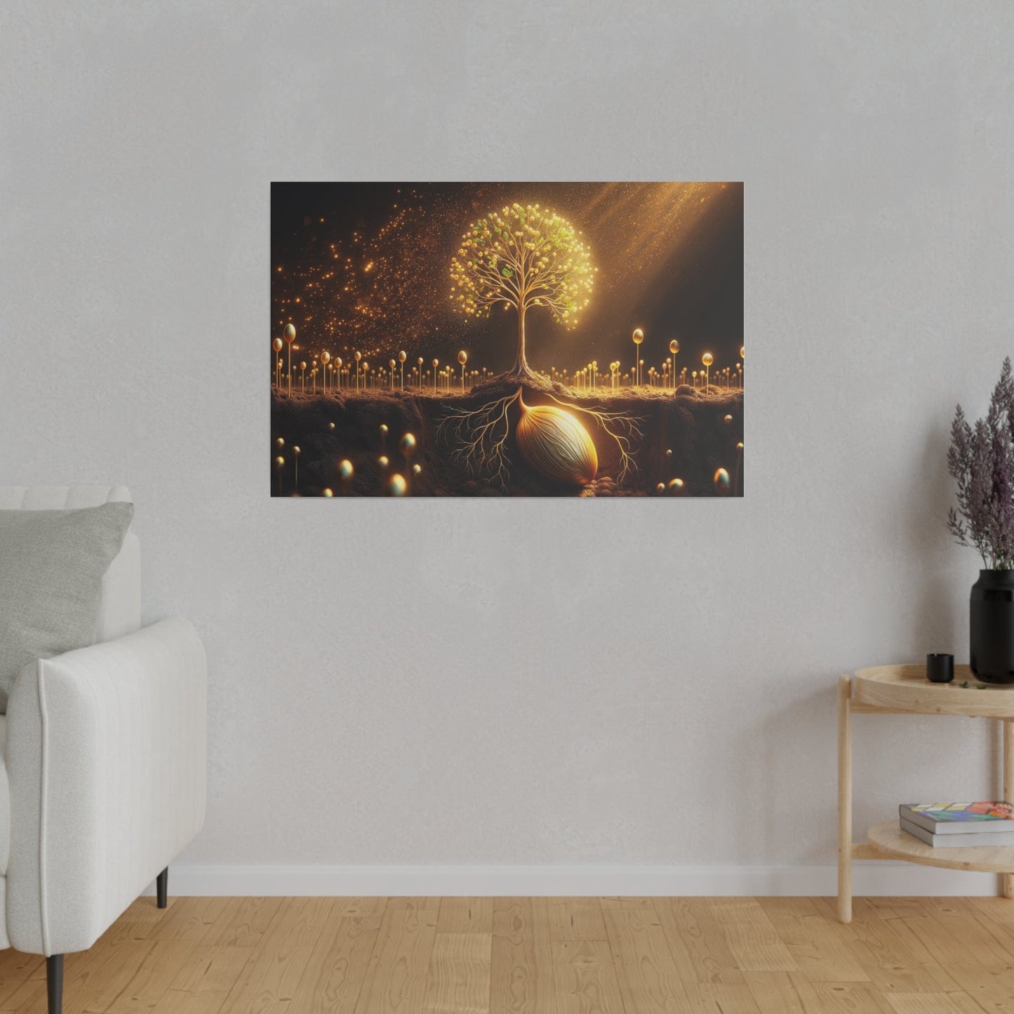 Printify Canvas Tableau L'Arbre de Vie scintillant d'or