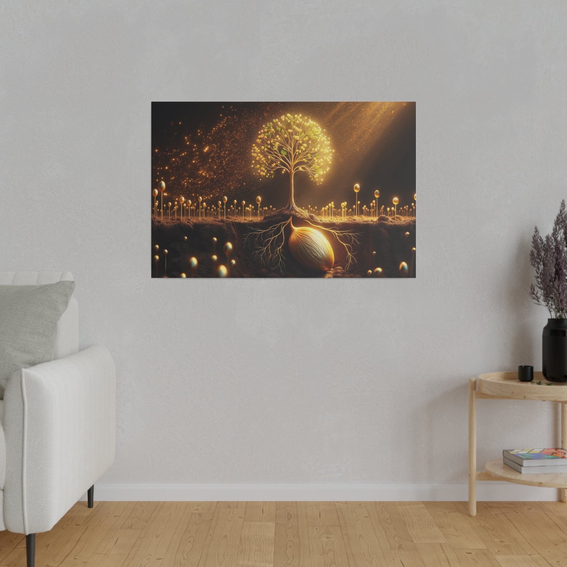 Printify Canvas Tableau L'Arbre de Vie scintillant d'or