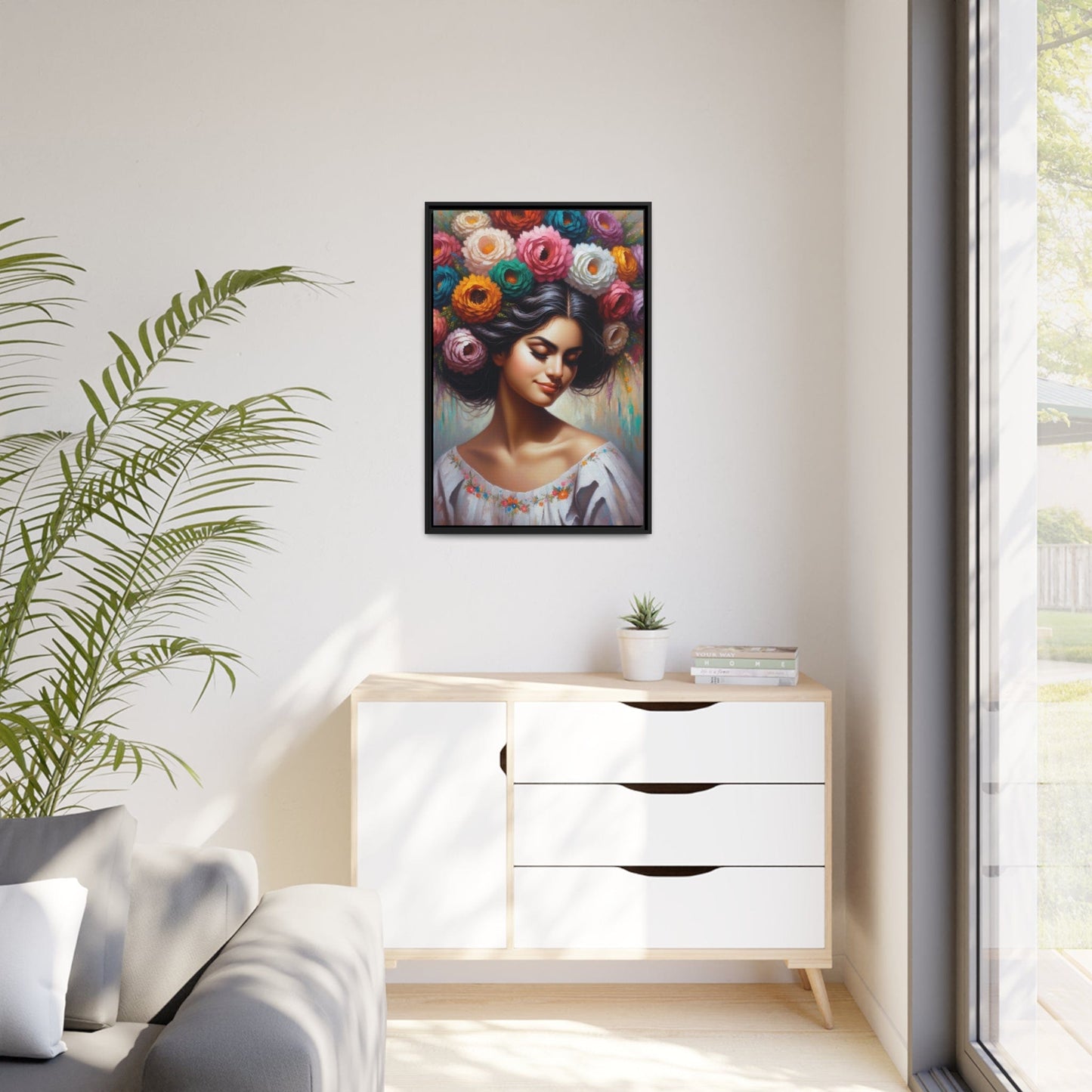 Printify Canvas Tableau Femme Avec Des Fleurs