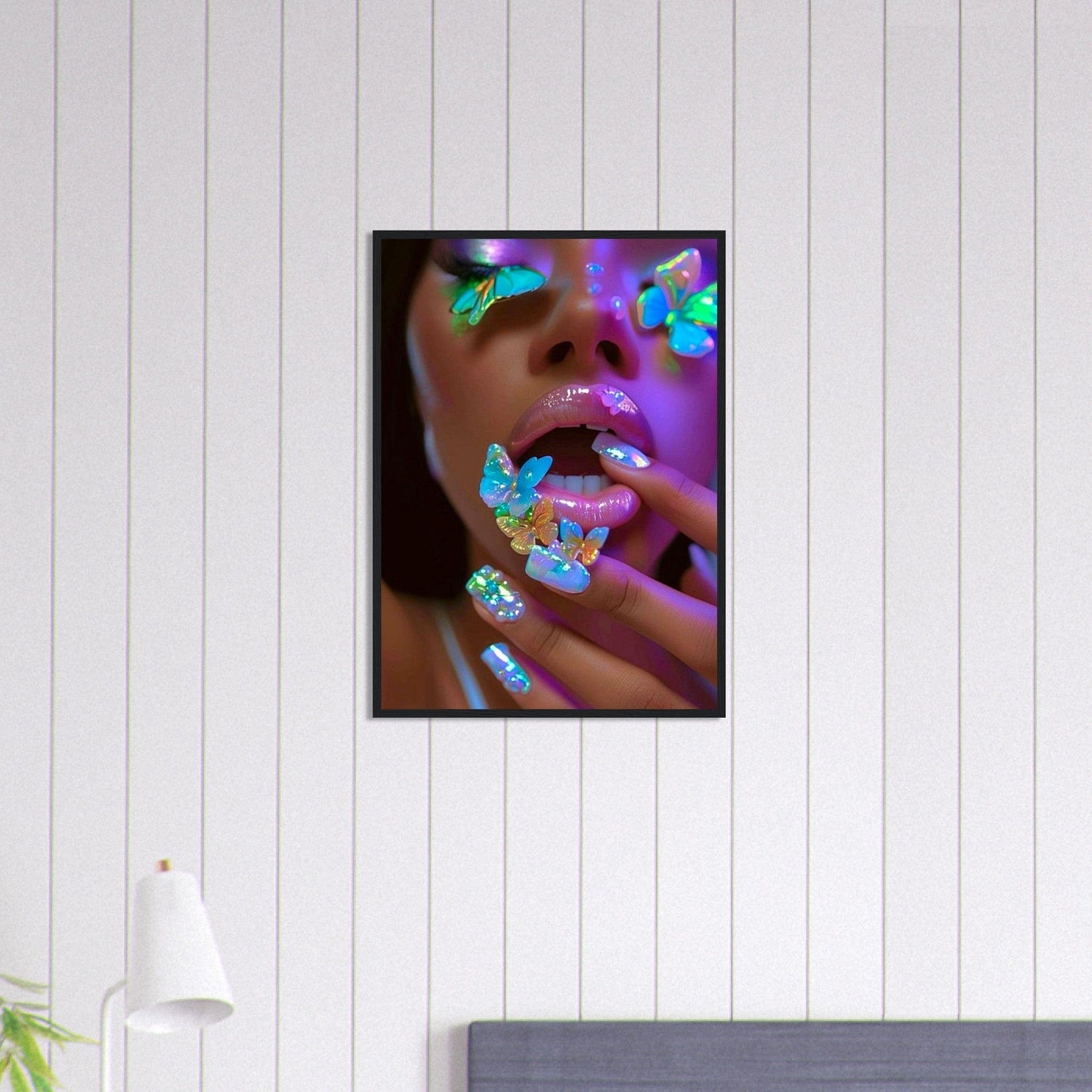 Canvanation Print Material 50x70 cm / 20x28″ Tableau Levres Papillons Fluorescent