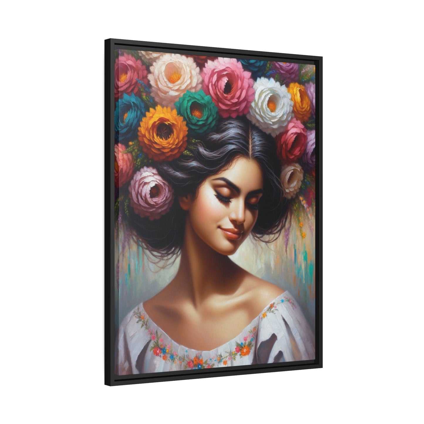 Printify Canvas Tableau Femme Avec Des Fleurs