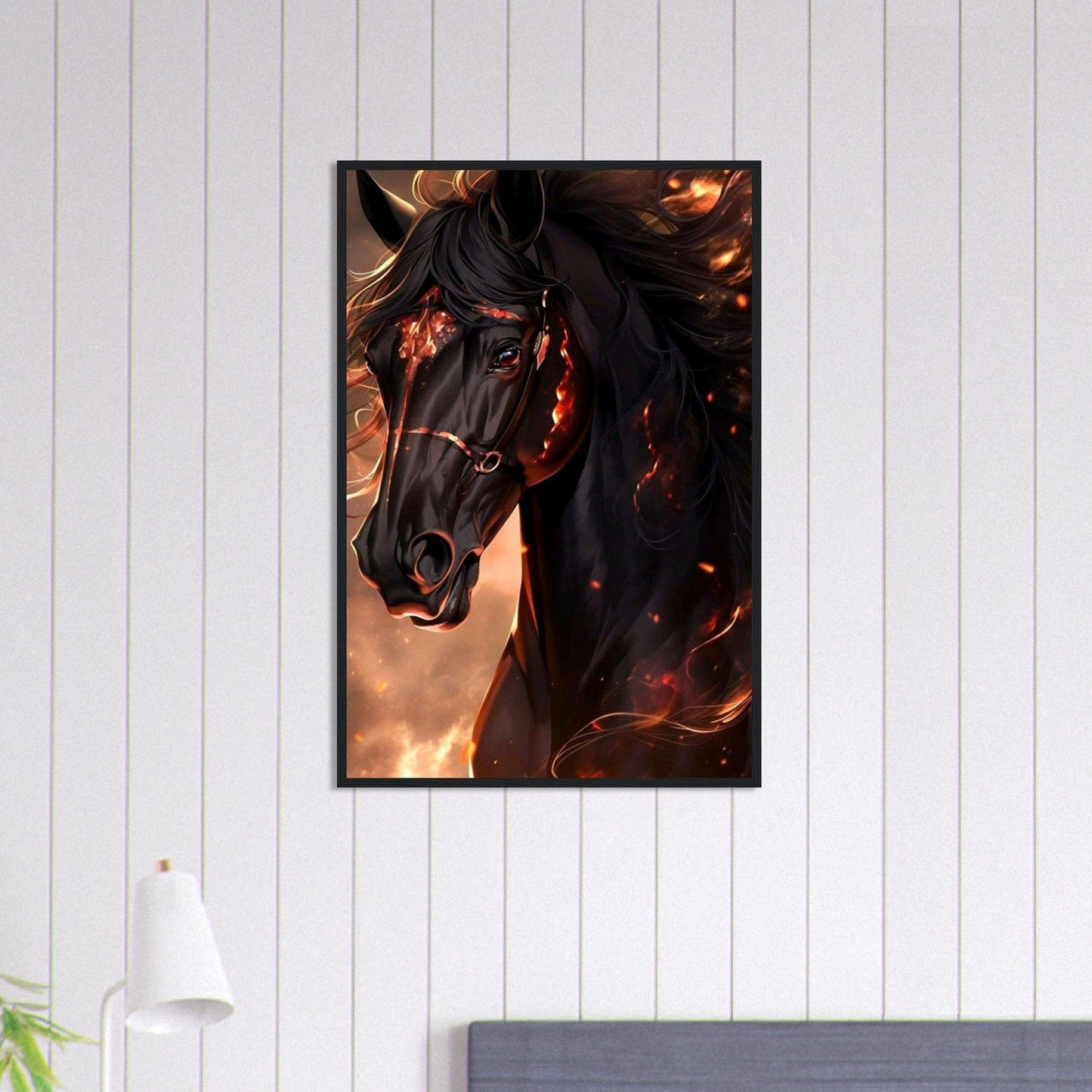 Canvanation Print Material 60x90 cm / 24x36″ Tableau Cheval Noir Flamme