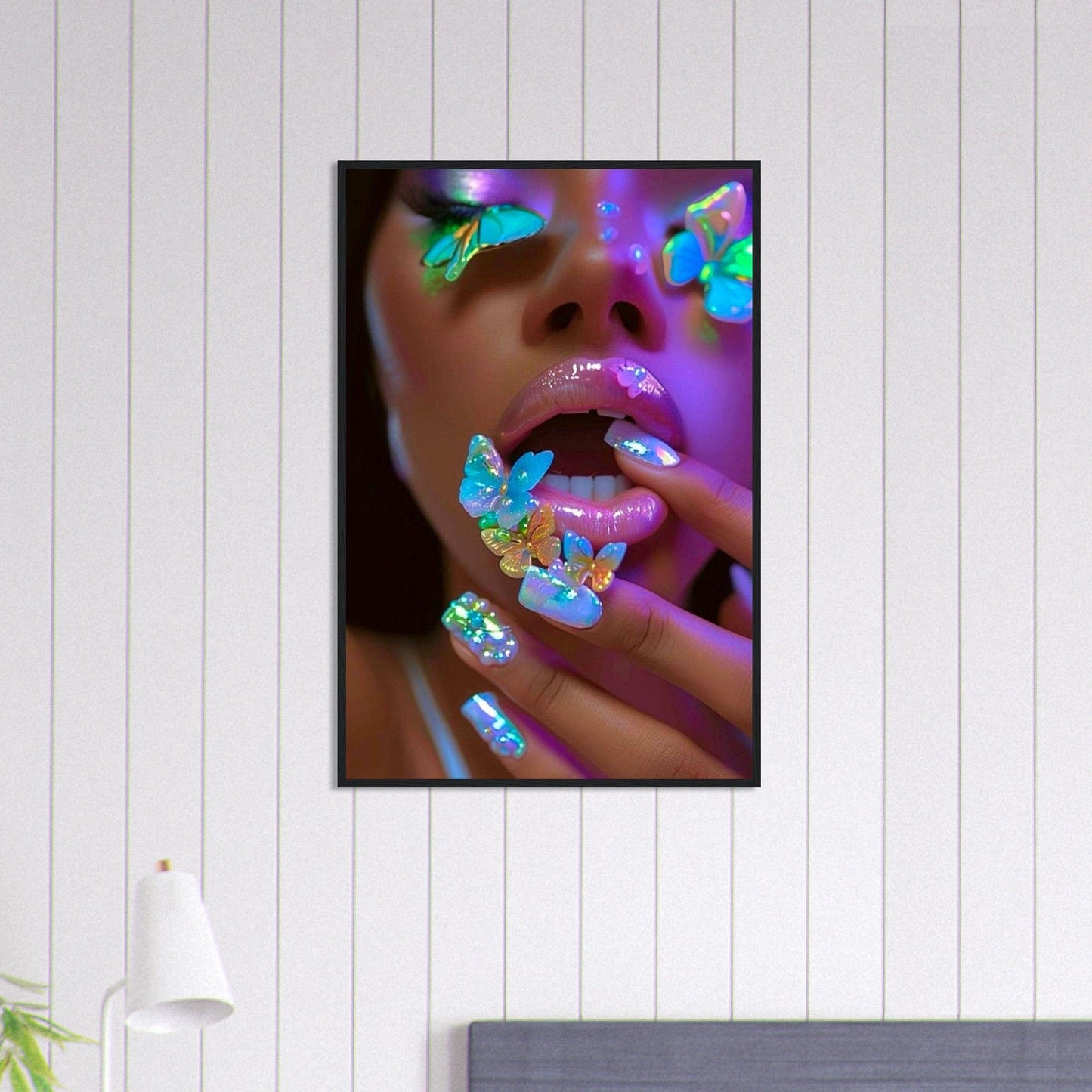 Canvanation Print Material 60x90 cm / 24x36″ Tableau Levres Papillons Fluorescent