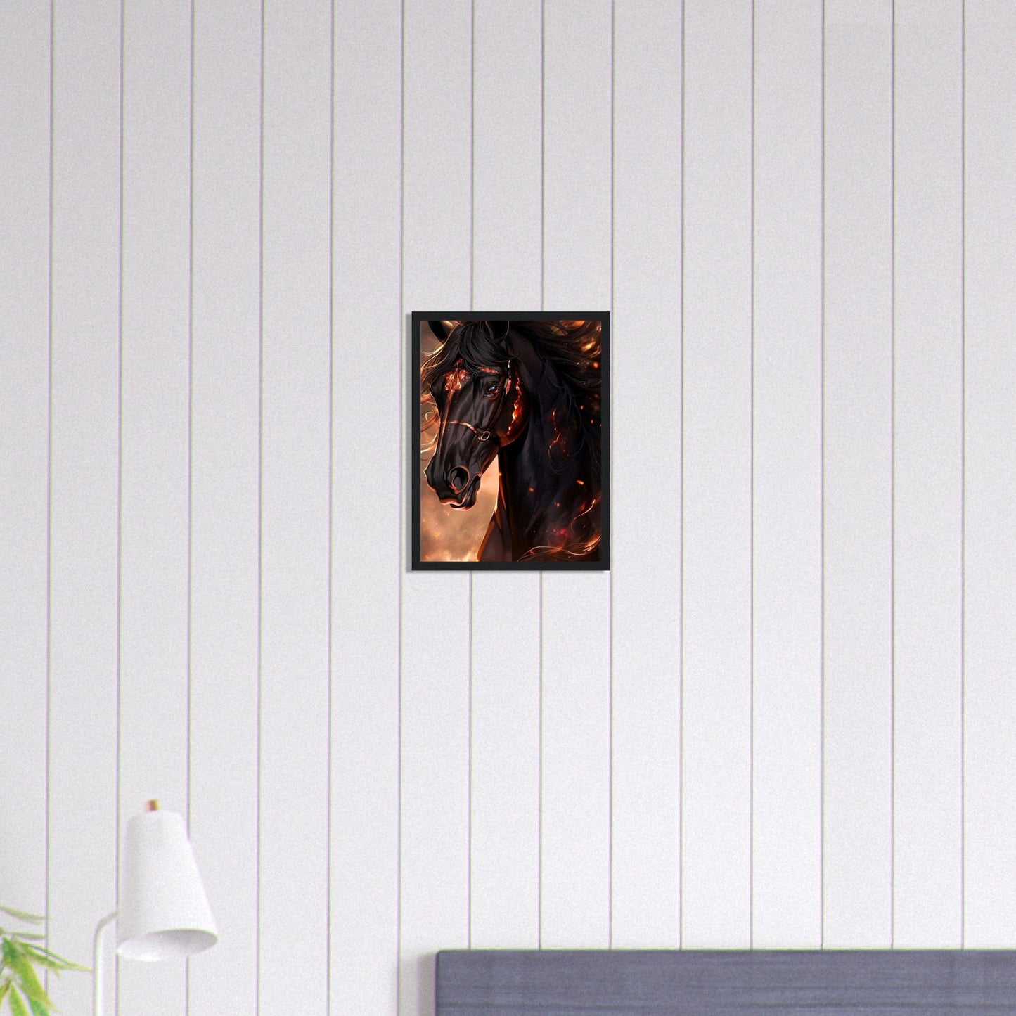 Canvanation Print Material 30x40 cm / 12x16″ Tableau Cheval Noir Flamme