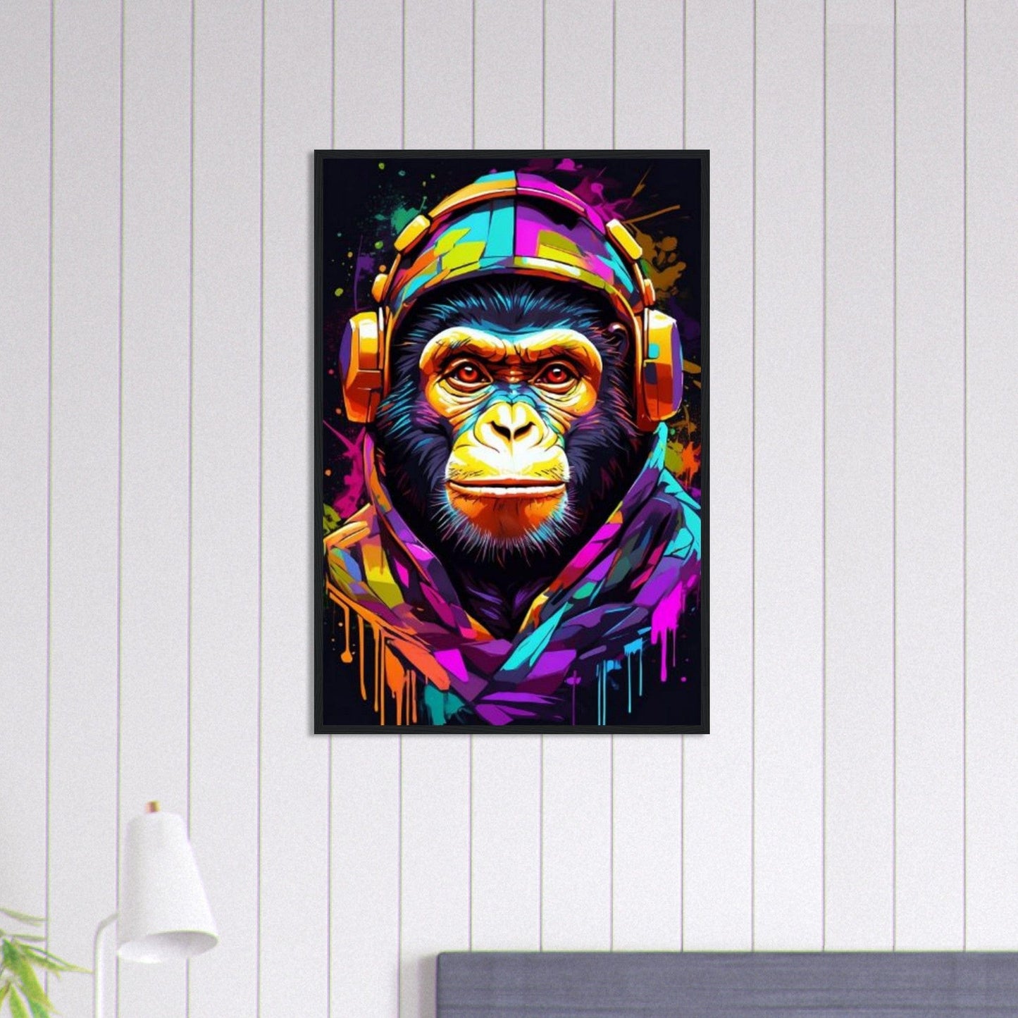 Canvanation Print Material 60x90 cm / 24x36″ Tableau Singe Pop Art En Sweat Avec Un Casque