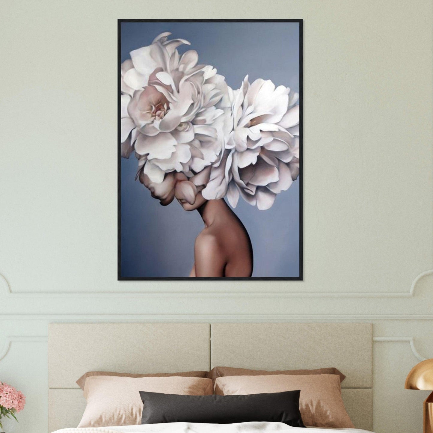 Canvanation Print Material Tableau Femme Fleurs Cheveux Blanc Roses