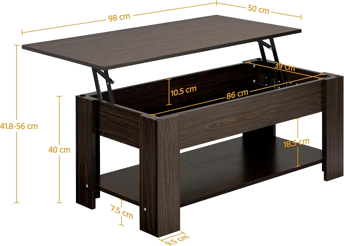 Canvanation Table Basse Marron à Plateau Relevable 98 x 50 x 42 cm : Élégance et Praticité au Quotidien