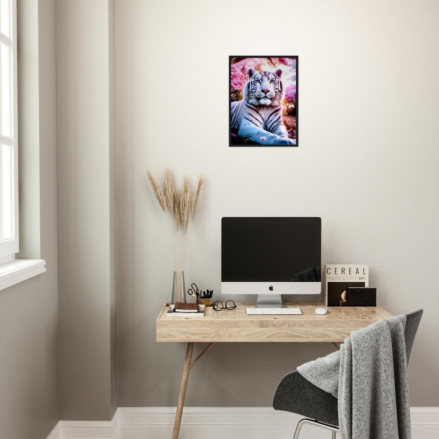 Canvanation Print Material Tableau Tigre Blanc Fleurs De Cerisier