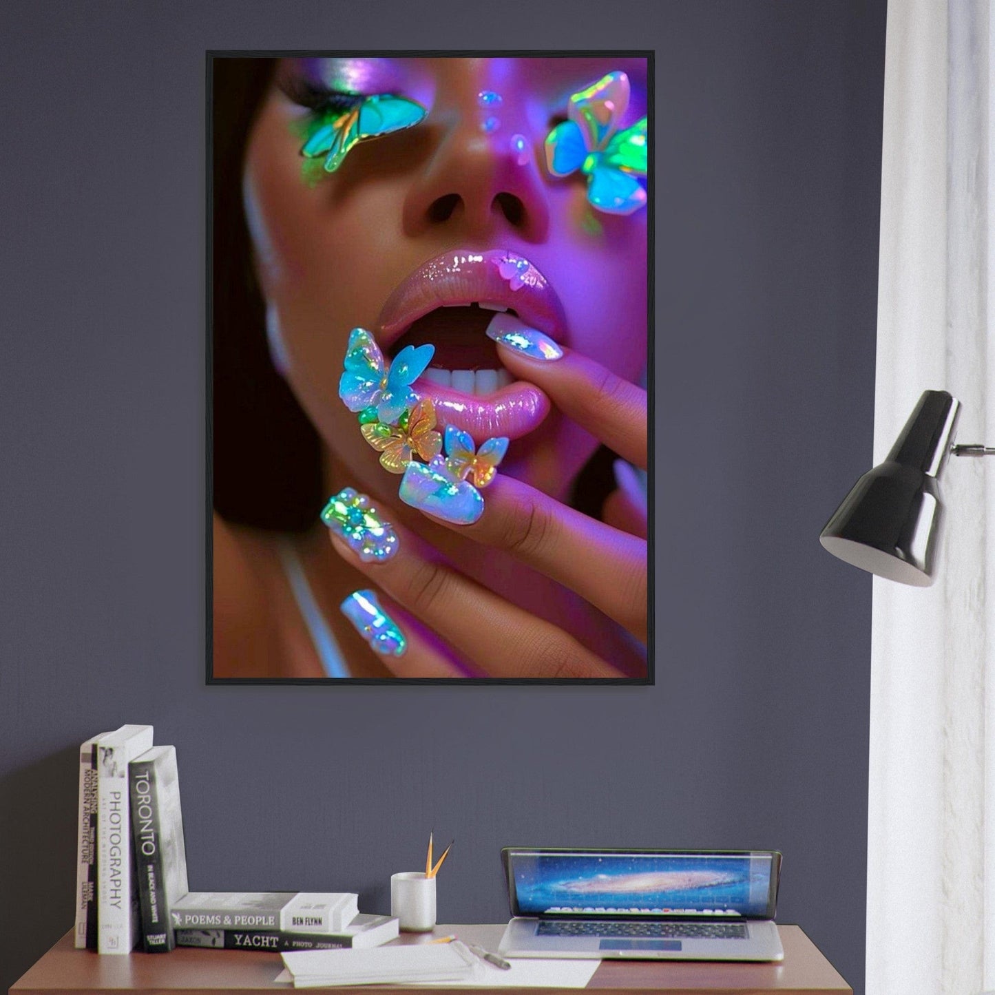 Canvanation Print Material Tableau Levres Papillons Fluorescent