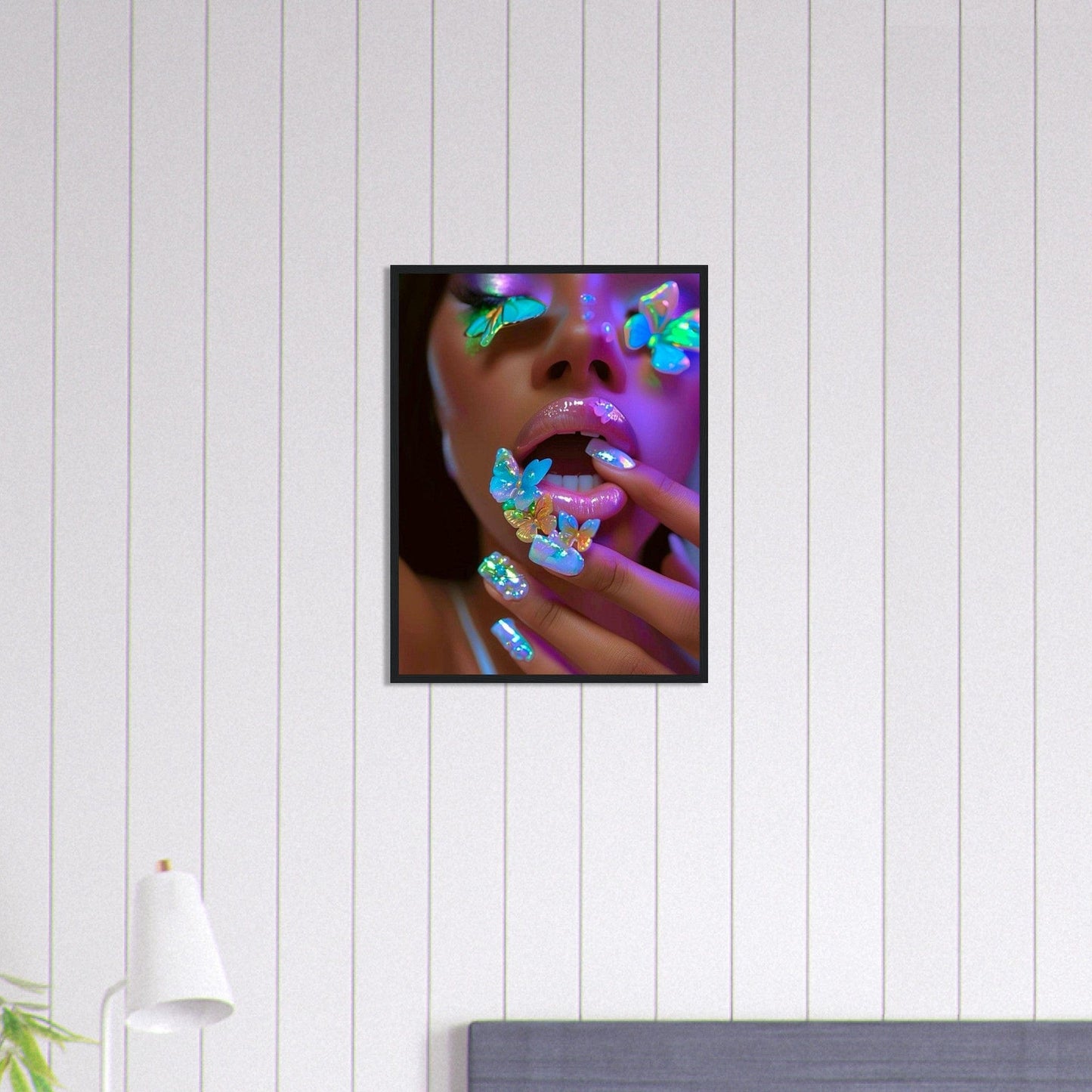 Canvanation Print Material 45x60 cm / 18x24″ Tableau Levres Papillons Fluorescent