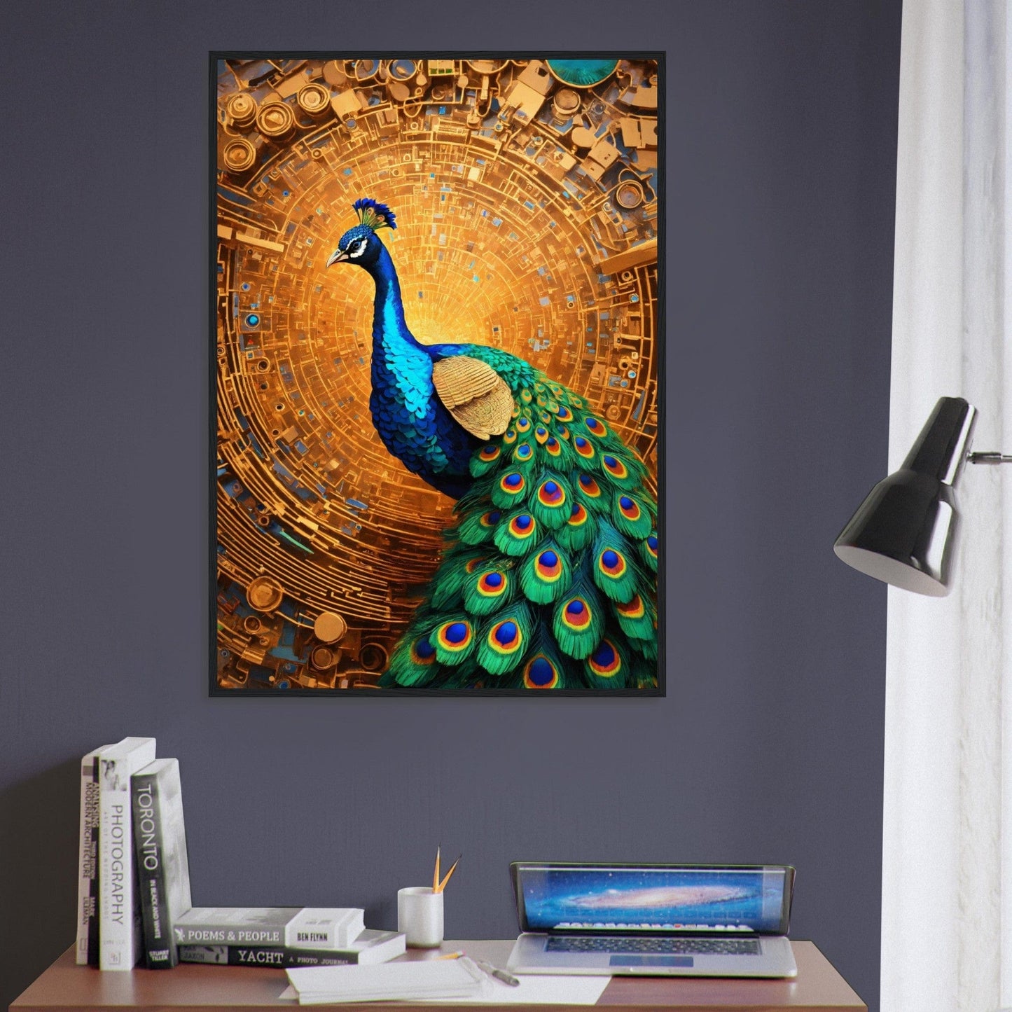 Canvanation Print Material Tableau Paon Plumes d'Émeraude