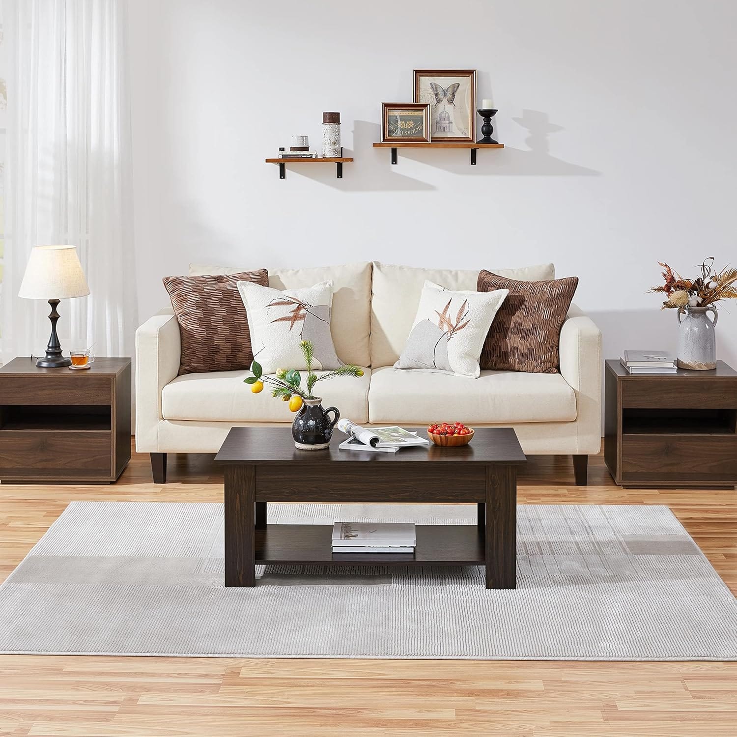 Canvanation Table Basse Marron à Plateau Relevable 98 x 50 x 42 cm : Élégance et Praticité au Quotidien