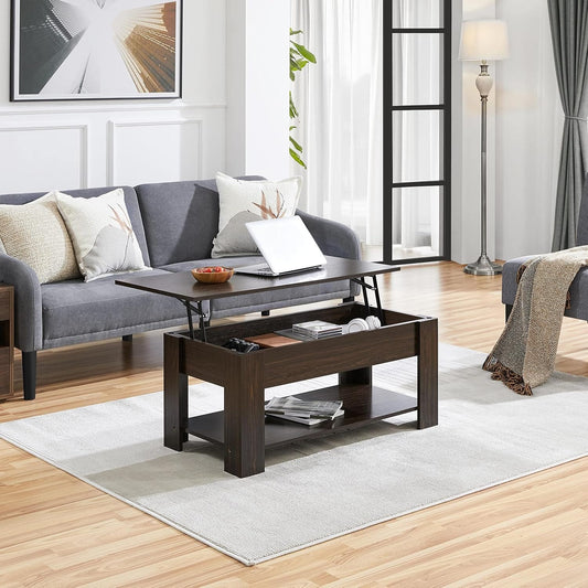 Canvanation Table Basse Marron à Plateau Relevable 98 x 50 x 42 cm : Élégance et Praticité au Quotidien