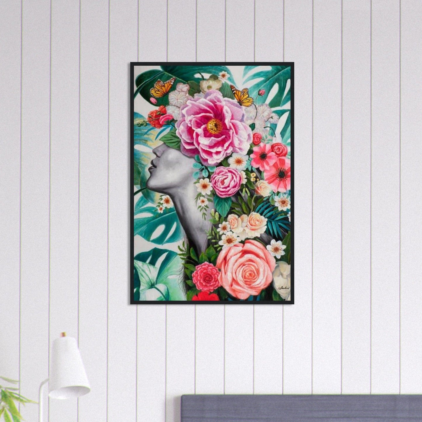 Canvanation Print Material 60x90 cm / 24x36″ Tableau Femme Fleurs Cheveux Vert Forêt